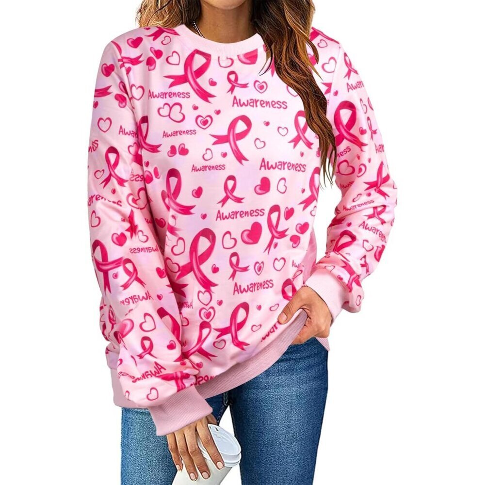 Breast Cancer Shirt for Women Pink Ribbon Sweatshirt Casual Long Sleeve